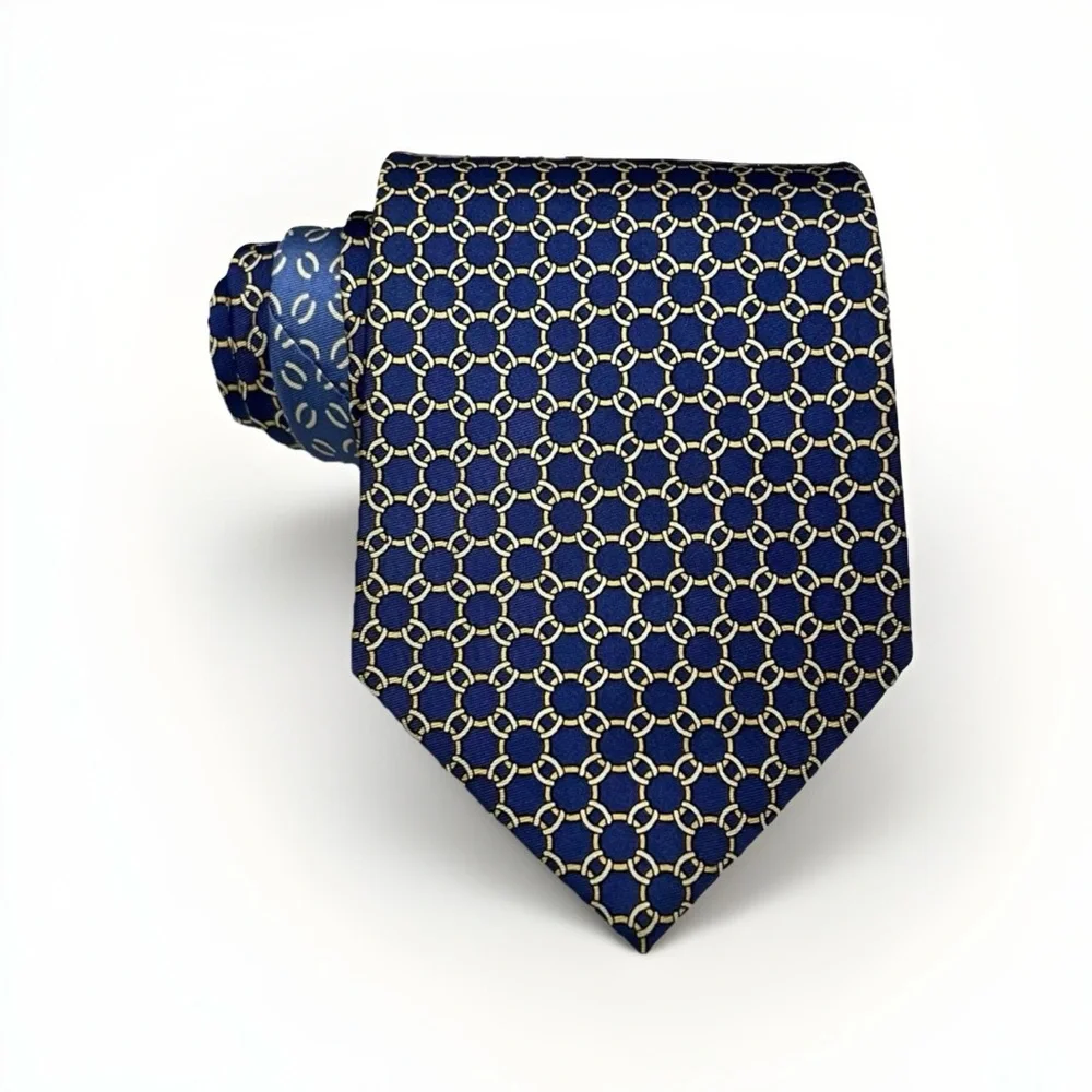 Tommy Hilfiger 100% Silk Designer Tie Blue‎ Geometric Preppy Necktie US-Made
